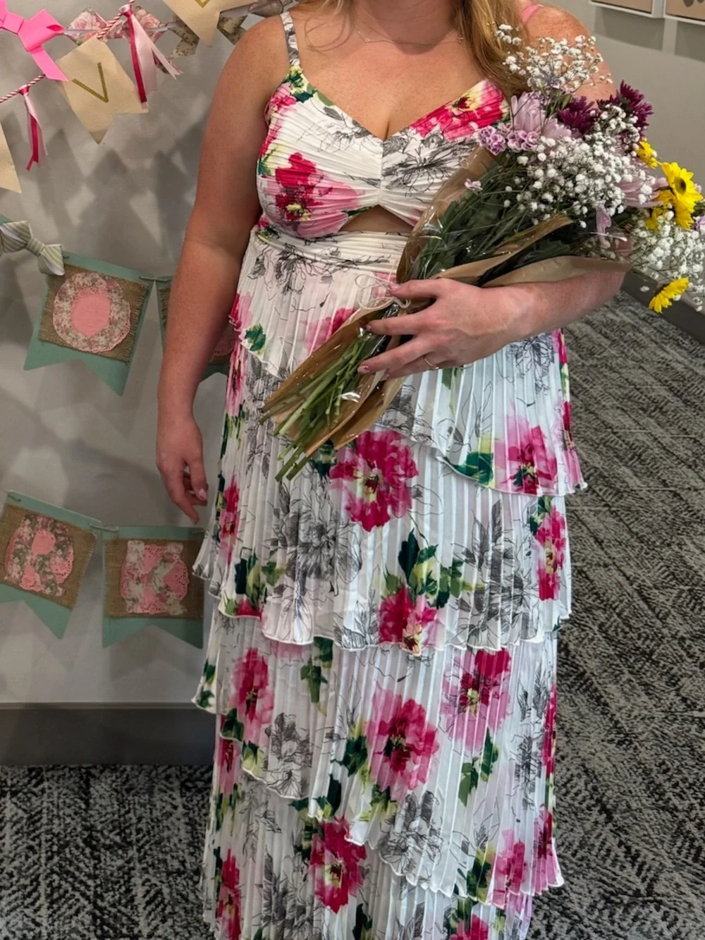 Abercrombie & Fitch White Floral Maxi Dress with Pink and Green Accents